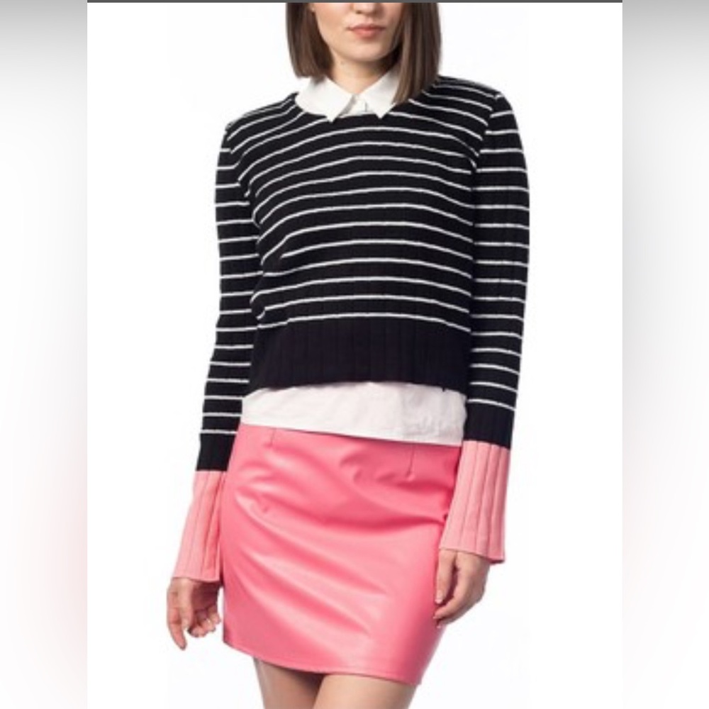 ZARA Women's Knit strip BLACK/WHITE/PINK